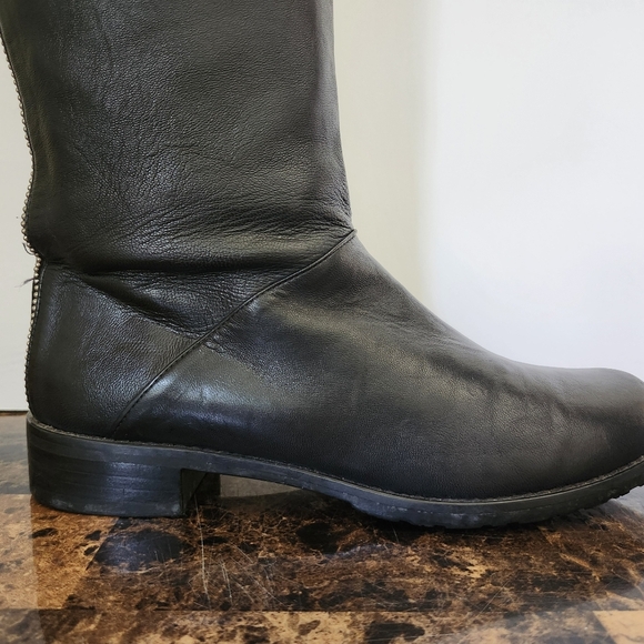 Stuart Weitzman Black Leather Knee-High Boots With Silver Bead Trim Size 7 1/2 - Picture 7 of 13